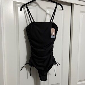 Black Ruched One-Piece Swimsuit by Smismivo